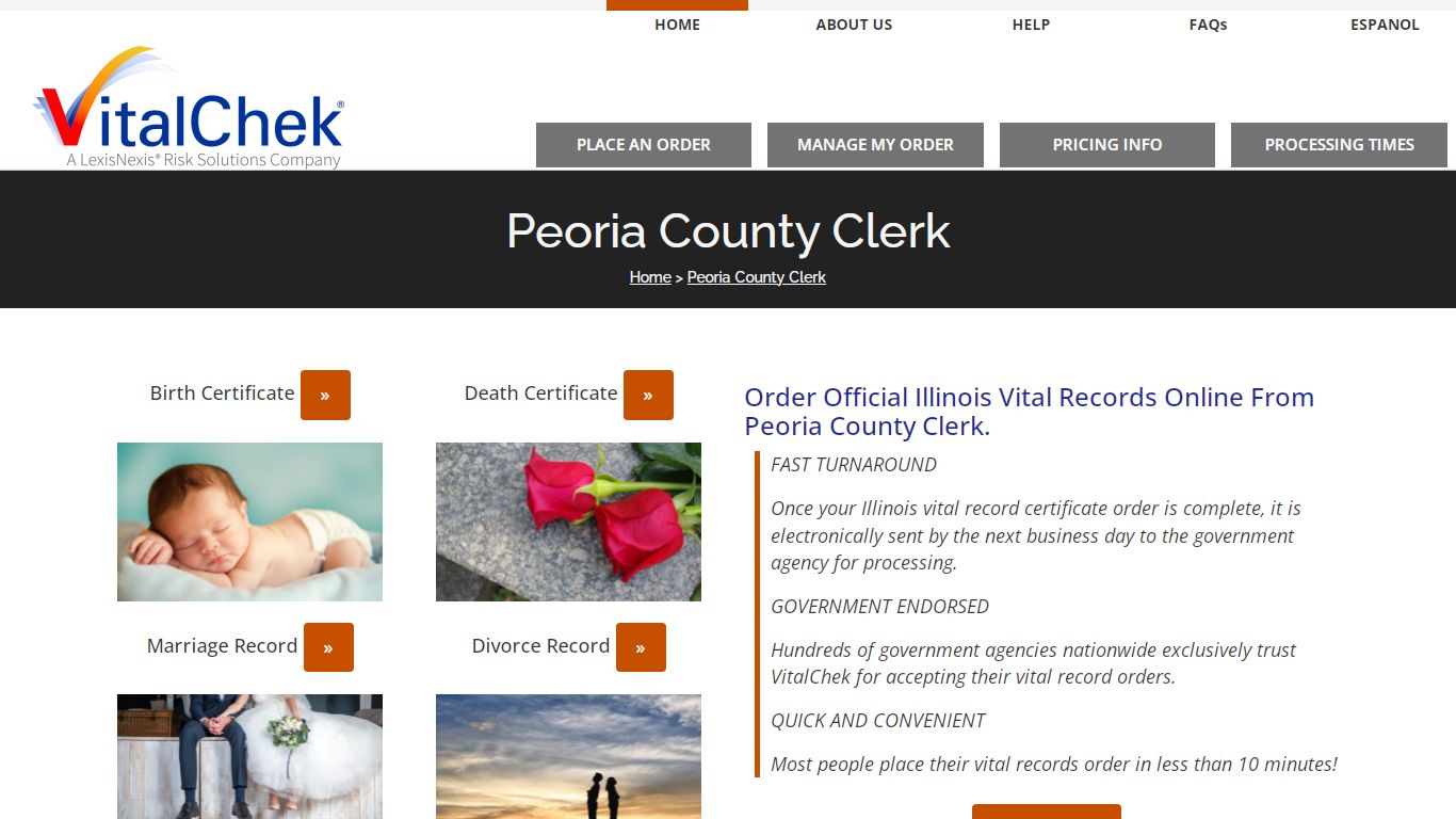 Peoria County Clerk (IL) | Order Certificates - VitalChek
