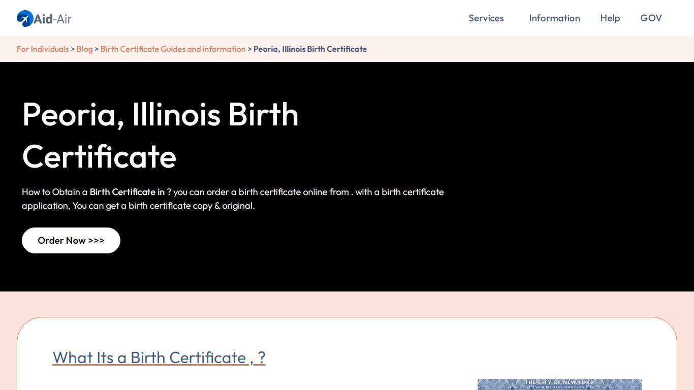 Order U.S. Birth Certificate in Peoria | Illinois, USA | Aid-Air
