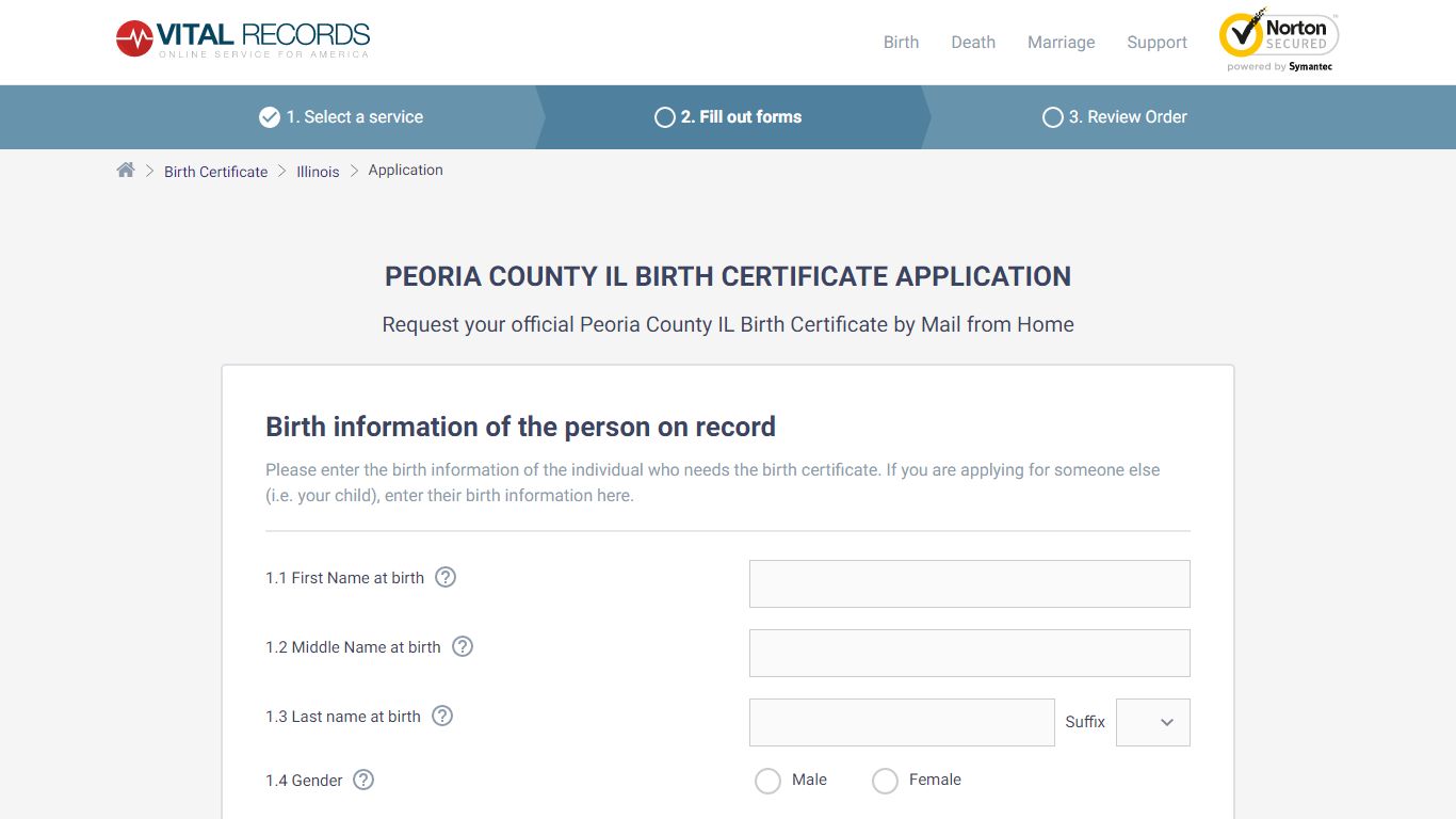 Peoria County IL Birth Certificate Application - Vital Records Online
